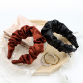 UNIQ Wholesale Customize High-end Silk/Leather Pleated Ruffled Satin Headband Fall Hair Chain Accessory Wrinkle Hairbands